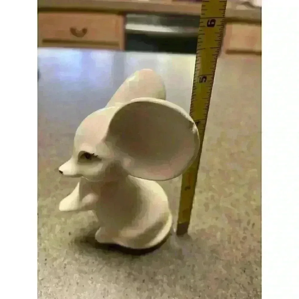 Vintage‎ Set of 2 White Big Ear Mice Porcelain Figurines